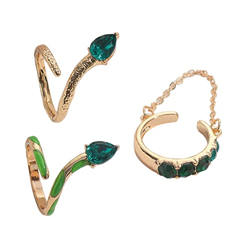 Tmianya 3-teiliges Set mit grünen Steinen und Diamanten, Ringset für Frauen, verkrusteter Wind, 3-teiliges Set, weiblicher Ring Damen Ringe Silber Breit (Green, One Size) von Tmianya