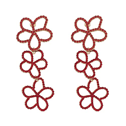 Tmianya Baumeln Sie Blumen-Ohrringe Blütenblatt-Quasten-Ohrringe Blumen-Schmucksachen für Frauen-Mädchen-Teenager Ohrringe Mit Mondstein (Red, One Size) von Tmianya