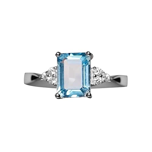 Tmianya Damen Ring 925 Sterling Silber Regenbogen Verlobung Ehering Ringe 3 Farben Ringe Küche (Light Blue, 7) von Tmianya