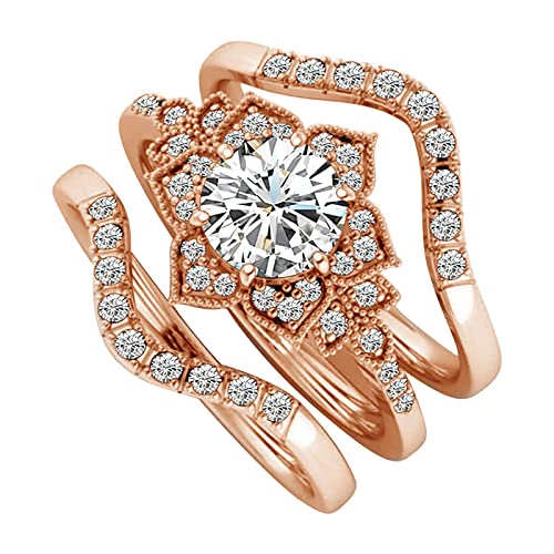 Tmianya Fashion Lady Ring Set Damen Kristallringe Set Zirkonia Carving Retro Ringe Set Ringelhose Damen (Rose Gold, 10) von Tmianya