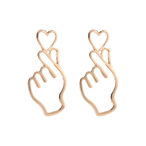 Tmianya Finger-Herz-Ohrstecker, minimalistische Ohrringe, Ohrstecker, zierliche, Hohle Hand- und Liebes-Anhänger, niedliche Silberschmuck-Ohrstecker Herren Ohrringe Creolen (Gold, One Size) von Tmianya