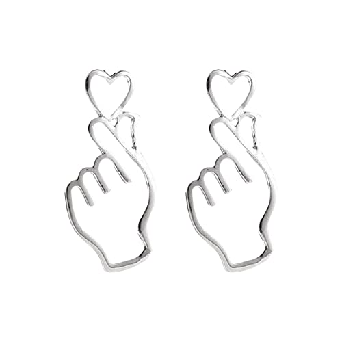 Tmianya Finger-Herz-Ohrstecker, minimalistische Ohrringe, Ohrstecker, zierliche, Hohle Hand- und Liebes-Anhänger, niedliche Silberschmuck-Ohrstecker Herren Ohrringe Creolen (Silver, One Size) von Tmianya