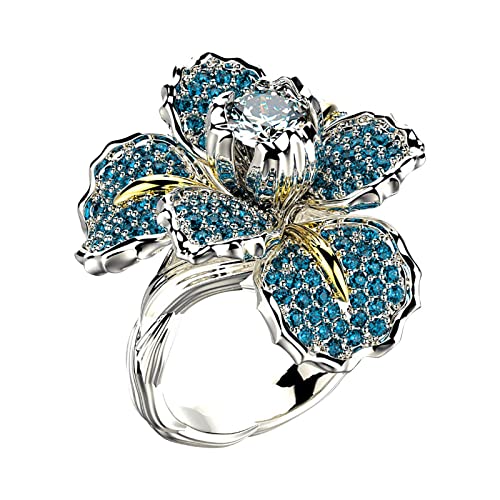 Tmianya Handgefertigter verschwenderisch schimmernder Damen-Party-Blumen-Zirkonia-Ring Ringe Ganzer Finger (A, B) von Tmianya