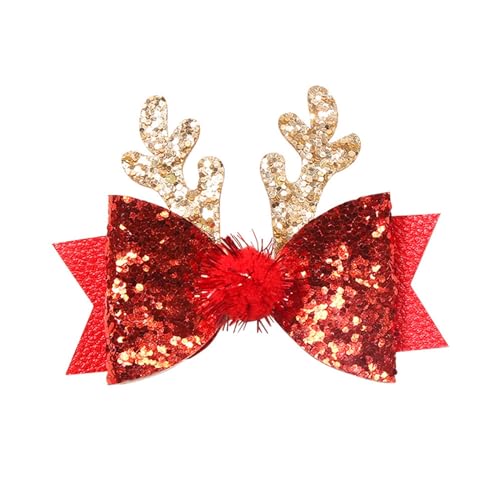 Weihnachts-Haarnadel für Kinder, Damen-Haarball-Schleifen-Fascinator mit glitzerndem 1730Jhir (Red, One Size) von Tmianya