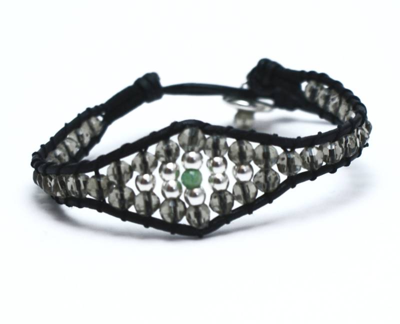 Evil Eye Perlen Armband, Schwarzes Lederarmband, Geschenk Für Sie, Schmuck von Tmlccreations