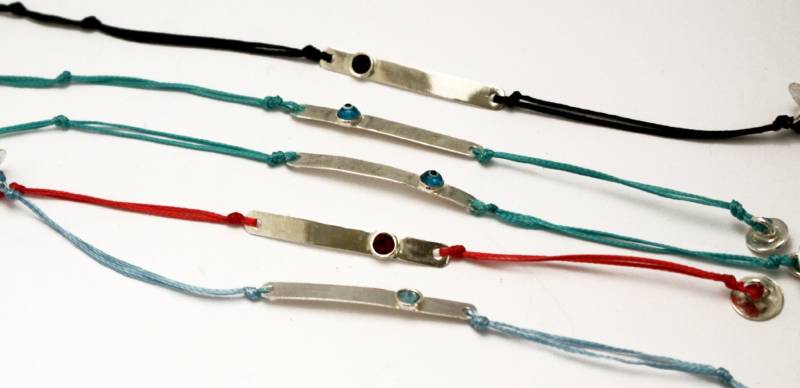 Geburtsstein Bar Armband Sterling Silber Mit Swarovski Flatbacks Oder Bösen Blick Und Gewachsten Seidenschnur, Stapelbar, Schmuck von Tmlccreations