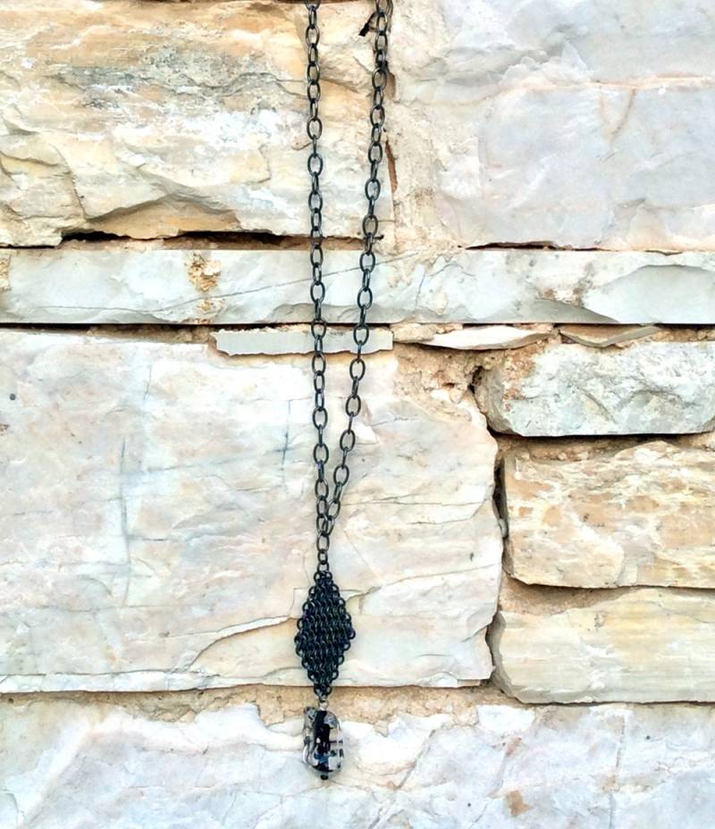 Halskette, Lange Mesh Oxidiert Kette, Patina Oberfläche Schmuck von Tmlccreations