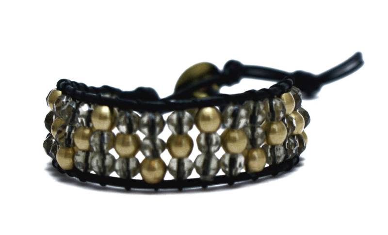 Perlen Armband, Lederarmband, Glas Und Messing Schwarzes Leder, Damenschmuck, Geschenk Für Sie von Tmlccreations