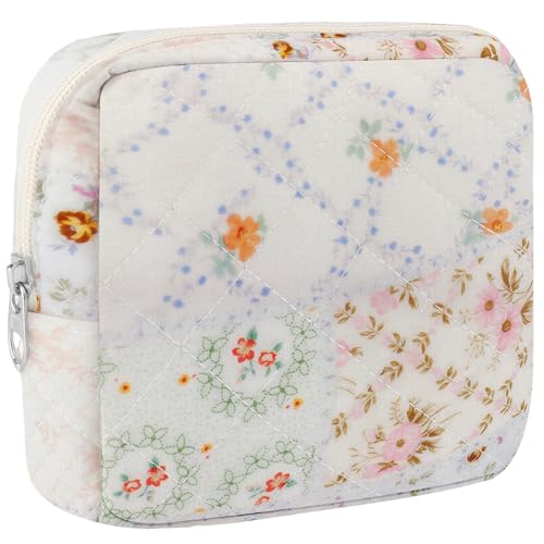 Tmtains Kleine Make-up-Tasche für Geldbörse, Mini-Baumwolle, gesteppt, Kosmetiktasche für Damen, niedliche rosa Schleife, Make-up-Tasche, tragbare Reise-Kulturbeutel mit Reißverschluss, Damenbinde Tmtains Kleine Make-up-Tasche für Geldbörse, Mini-Baumwolle, gesteppt, Kosmetiktasche für Damen, niedliche rosa Schleife, Make-up-Tasche, tragbare Reise-Kulturbeutel mit Reißverschluss, Damenbinde von Tmtains