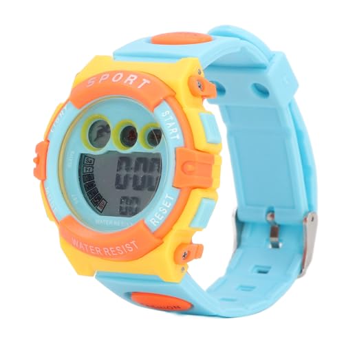 Tnfeeon Kinder Beobachten die Digitalen Sportpuls Clock 7 Farben für Jungen 4 Bis 15 Jahre, Alarmstopp -Timer, Ideales PU -Armband (Blau-Orange) von Tnfeeon