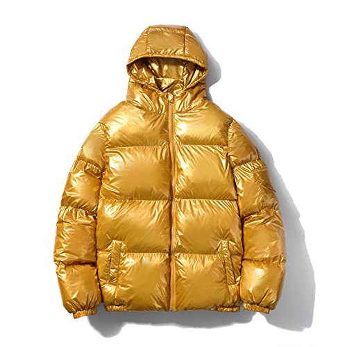 Daunenjacke Herren Einfarbig Glänzend Stehkragen Casual Jacke Herren Mode Trend Reflektierend Steppjacke Herren Reißverschluss Einfachheit Winter Kälte Jacke Herren H-Yellow XXL von TnmZi