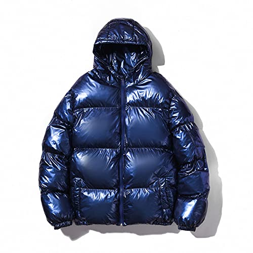 Daunenjacke Herren Einfarbig Glänzend Stehkragen Casual Jacke Herren Mode Trend Reflektierend Steppjacke Herren Reißverschluss Einfachheit Winter Kälte Jacke Herren J-Blue M von TnmZi