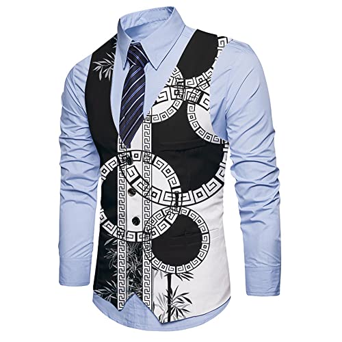 TnmZi Anzug Weste Herren Persönlichkeit Druck Gentleman Blazer Weste Herren Urban Modern Bankett Mode Weste Herren V-Ausschnitt Einreihig Business Weste Herren MJL-2 XXL von TnmZi
