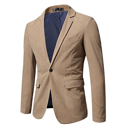 TnmZi Blazer Jacke Männer Slim Fit Herbst Winter Anzug Jacke Männer Revers Urban Temperament Casual Jacke Herren Business Taschendekoration Kord Jacke Herren A-Khaki M von TnmZi