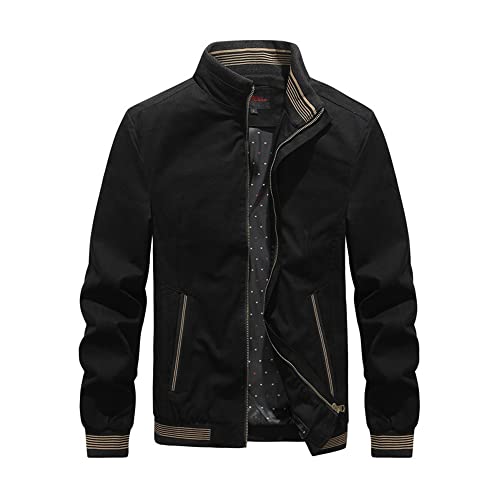 TnmZi Casual Jacke Herren Einfarbig Lose Stehkragen Übergangsjacke Herren Frühling Große Größe Winddichte Jacke Männer Mit Taschen Einfachheit Zip Jacke Herren A-Black1 5XL von TnmZi