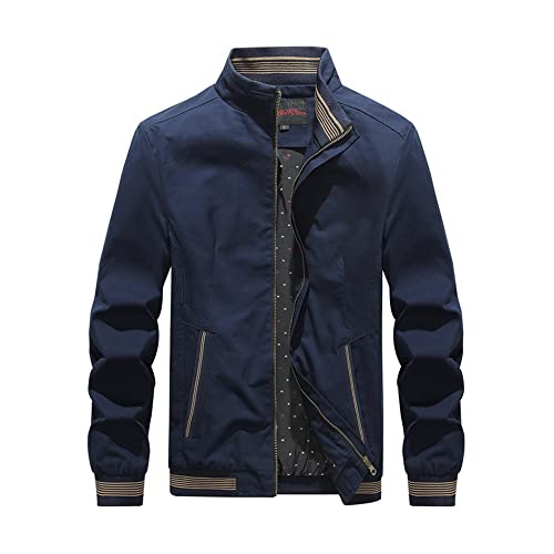 TnmZi Casual Jacke Herren Einfarbig Lose Stehkragen Übergangsjacke Herren Frühling Herbst Große Größe Winddichte Jacke Männer Mit Taschen Einfachheit Zip Jacke Herren B-Blue1 5XL von TnmZi