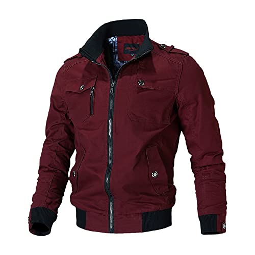 TnmZi Casual Jacke Herren Frühling Herbst Zip Jacke Herren Draussen Bergsteigen Winddichte Jacke Männer Dünn Sportjacke Herren Lose Übergangsjacke Herren B-Red1 L von TnmZi