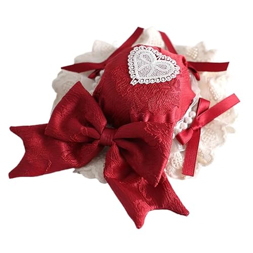Tnxpumi Damen Lolita süße Spitze Ballett Schleife Cla Top flacher Hut Dienstmädchen Kopfschmuck Cosplay Kopfbedeckung (rot) von Tnxpumi