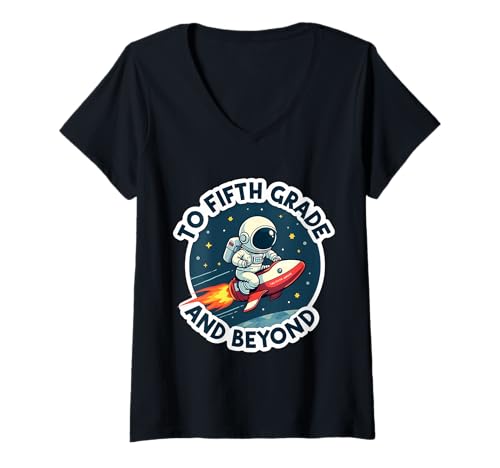 Damen Bis zur fünften Klasse und darüber hinaus: Space Lover Astronaut School für Jungen T-Shirt mit V-Ausschnitt von To Fifth Grade And Beyond Boys Products