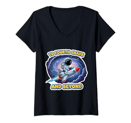 Damen Bis zur vierten Klasse und darüber hinaus: Space Lover Astronaut School für Jungen T-Shirt mit V-Ausschnitt von To Fourth Grade And Beyond Boys Products