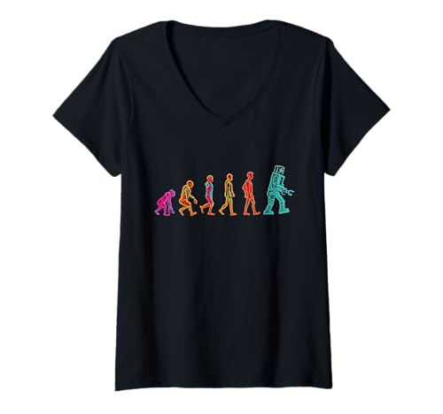 Damen Funny Robot Memes Roboter Evolution Ape Monkey Man Robot T-Shirt mit V-Ausschnitt von To Robot Evolution Ape Monkey Man Robot Shirt
