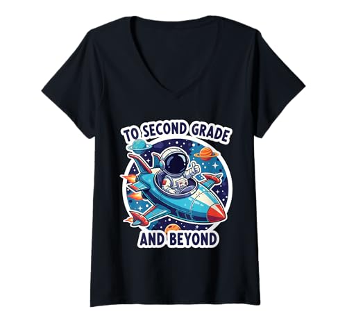 Damen An die zweite Klasse und darüber hinaus, für Jungen, 2. Astronaut, Weltraumliebhaber T-Shirt mit V-Ausschnitt von To Second Grade And Beyond Boys Products