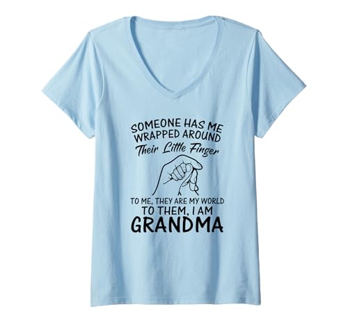 Damen Jemand hat Mich um seinen kleinen Finger gewickelt, Oma. T-Shirt mit V-Ausschnitt Damen Jemand hat Mich um seinen kleinen Finger gewickelt, Oma. T-Shirt mit V-Ausschnitt von To me they are my world to them I am grandma Tee