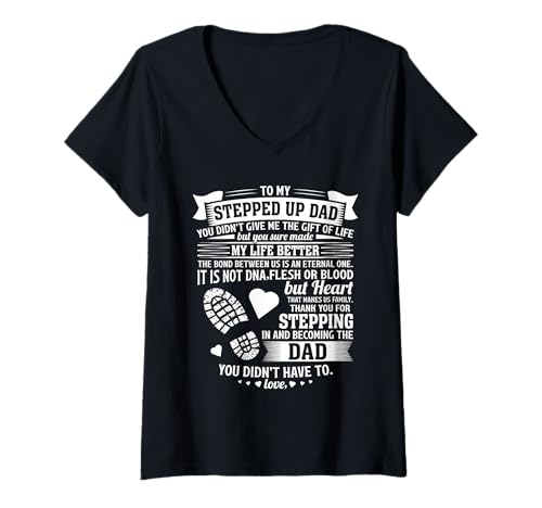 Damen An Meinen aufgesprungenen Vater, Danke, DASS er zum Geburtstag meines Stiefvaters eingetreten ist. T-Shirt mit V-Ausschnitt Damen An Meinen aufgesprungenen Vater, Danke, DASS er zum Geburtstag meines Stiefvaters eingetreten ist. T-Shirt mit V-Ausschnitt von To my stepped up dad tees