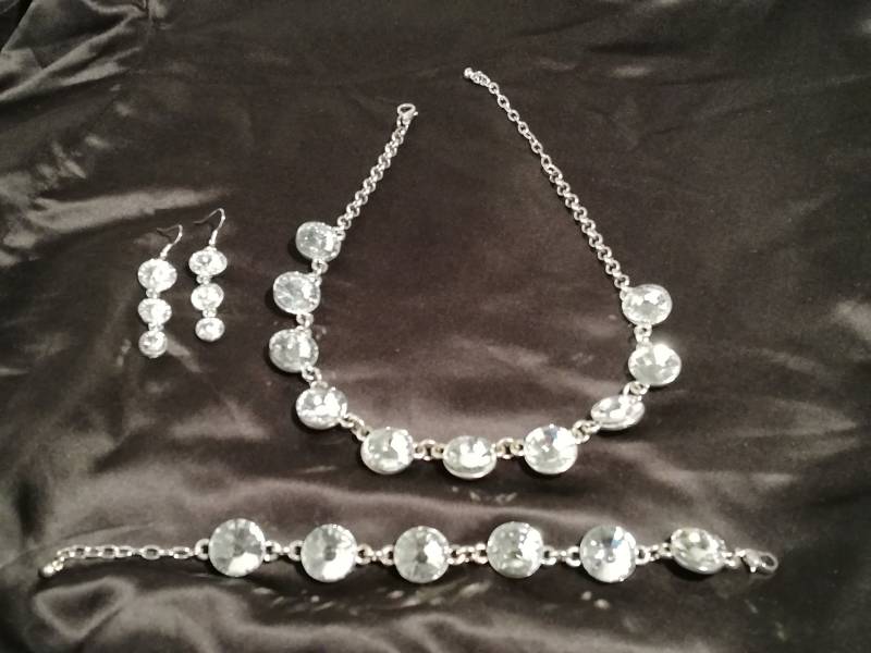 Vintage-Halskette, Ohrringe Und Armband Aus Metall Glas, Original Den 90Er Jahren von ToLovelyB