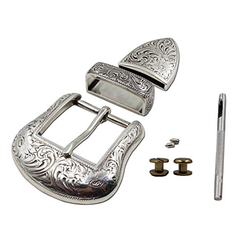 ToSSme Herren Gürtelschnallen Silber Western Cowboy Schnallen Set Gürtelschnalle (38 mm breit), silber, 4 cm von ToSSme