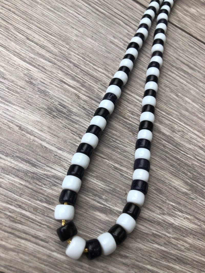 Schwarz Und Weiß Forte Perlenhalskette Halbedelstein Perlen Pony Edelstein Hand Krawatte Schnüre Monochrome Halskette Geschenk von ToSirWithLoveX