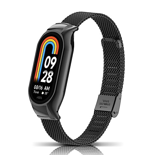 ToVioc Armband Kompatibel mit Xiaomi Mi Band 8 / Xiaomi Smart Band 8, Herren & Damen Metall Ersatzband für Xiaomi Smart Band 8- Schwarz von ToVioc