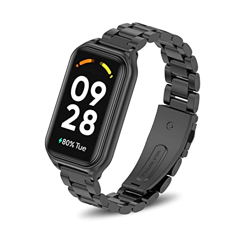 ToVioc Armband Kompatibel mit Xiaomi Smart Band 8 Active, Herren & Damen Rostfreier Edelstahl Ersatzband für Xiaomi Redmi Smart Band 2 - Schwarz von ToVioc