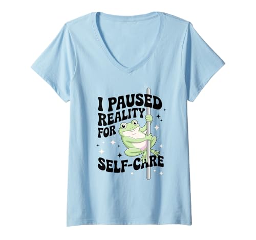 Damen Ich Habe die Realität für Self-Care Chill Frog unterbrochen T-Shirt mit V-Ausschnitt Damen Ich Habe die Realität für Self-Care Chill Frog unterbrochen T-Shirt mit V-Ausschnitt von ToadPause