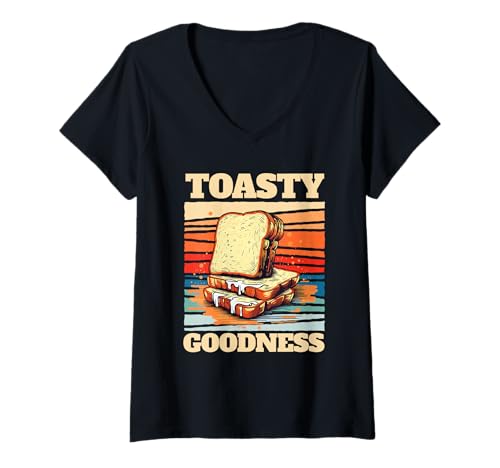 Damen Toasty Goodness Retro Toast Delicious Bread Vegetarischer Anzug T-Shirt mit V-Ausschnitt Damen Toasty Goodness Retro Toast Delicious Bread Vegetarischer Anzug T-Shirt mit V-Ausschnitt von Toast Bread Love Funny Toaster Retro Toast Love