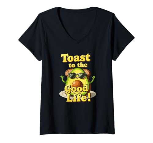 Damen Toast auf das Gute Leben Avocado auf Toast Funny Pun Design T-Shirt mit V-Ausschnitt Damen Toast auf das Gute Leben Avocado auf Toast Funny Pun Design T-Shirt mit V-Ausschnitt von Toast auf das gute Leben Spaß Avocado Toast