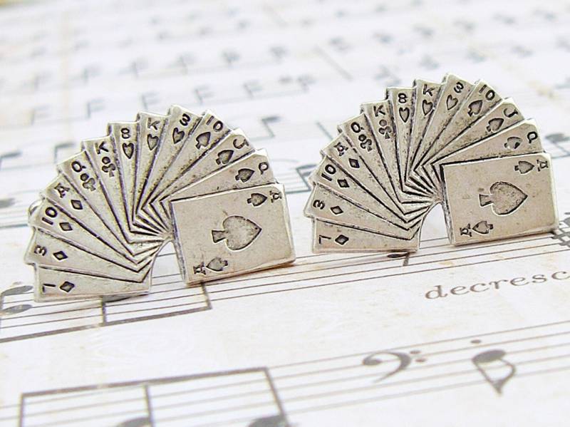 Flush - Antik Versilbertes Spielkarten-Deck Manschettenknöpfe von ToastedCoconutStudio