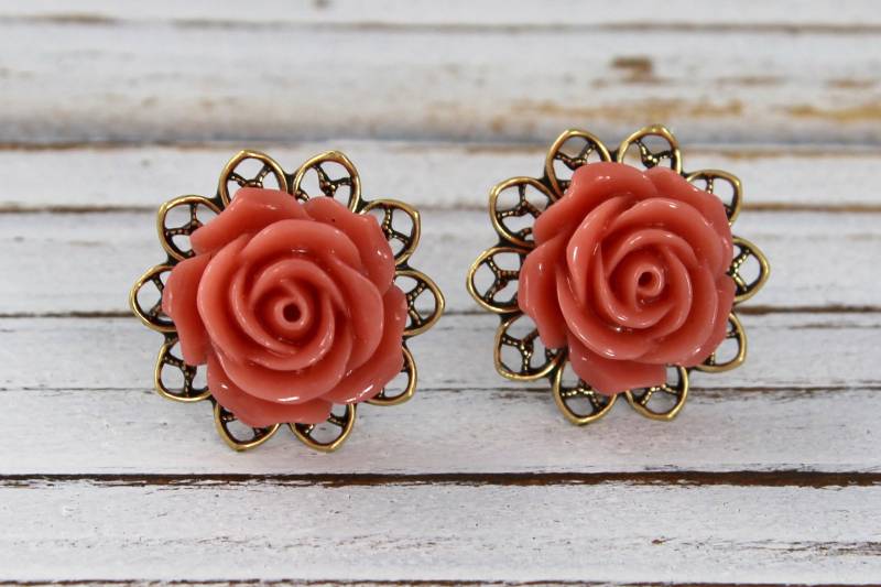 Ingwer Spice Rose - Vintage Stil Antik Messing Chirurgenstahl Post Ohrringe Secret Garden Collection von ToastedCoconutStudio