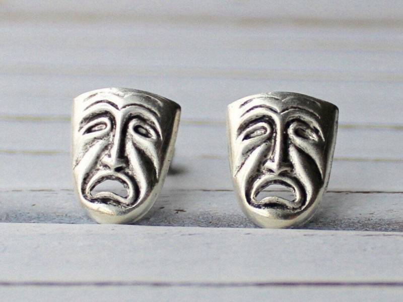 Tragedy - Antik Silber Post Masken Ohrringe P170 von ToastedCoconutStudio