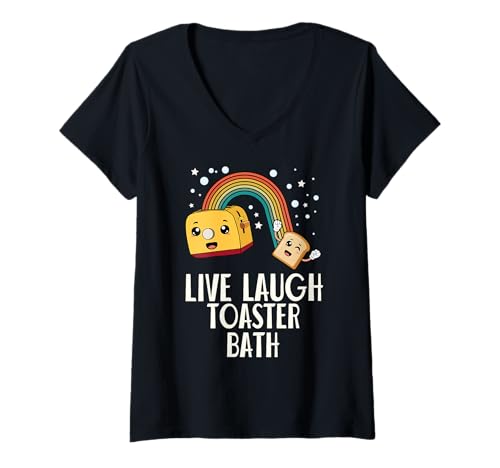 Damen Live Laugh Toaster Bath Meme Lustiger Witz Groovy Humor T-Shirt mit V-Ausschnitt von Toaster On A Bath Inspirational Saying Funny Toast