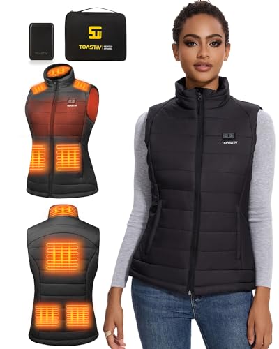 Toastiv Beheizbare Weste, Heizweste Damen mit Powerbank 7.4V 16000mAh Wärmeweste mit 8 Heizzonen, Einstellbare Heizweste, beheizte Weste für die Arbeit im Freien von Toastiv