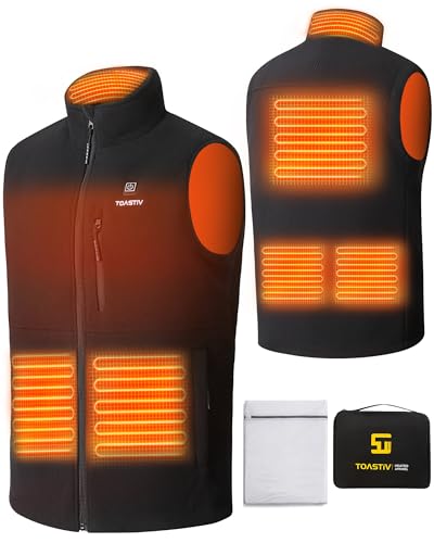 Toastiv Beheizbare Weste, Polarfleece Heizweste Herren, Elektrische beheizte Weste mit 3 Temperaturen, 6 Heizzonen, USB-beheizte Jacke, Beheizte Weste für Outdoor-Sportarten (ohne Akku) von Toastiv