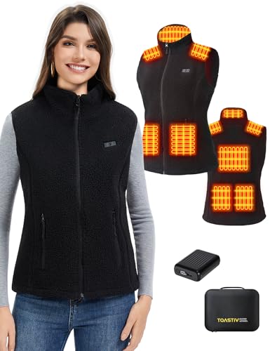 Toastiv Heizweste Damen mit Powerbank 7.4V 18400mAh，Fleece Wärmeweste - Waschbar Beheizte Weste für Outdoor & Alltag,Schwarz,M von Toastiv