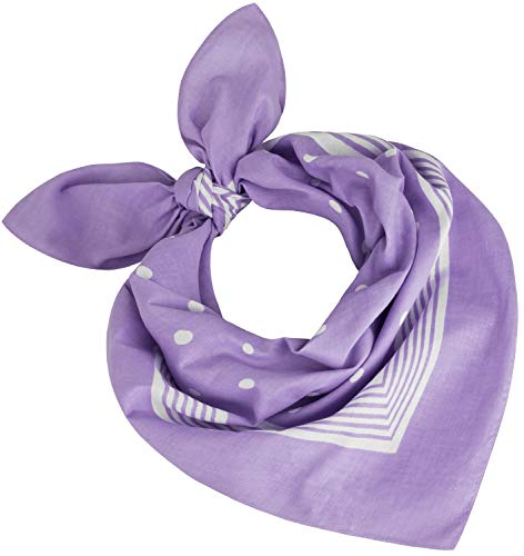 Tobeni 000803 Damen Herren Nickituch Kopftuch Bandana Halstuch Punkte Baumwolle Unisex Farbe Flieder Grösse 55 cm x 55 cm von Tobeni