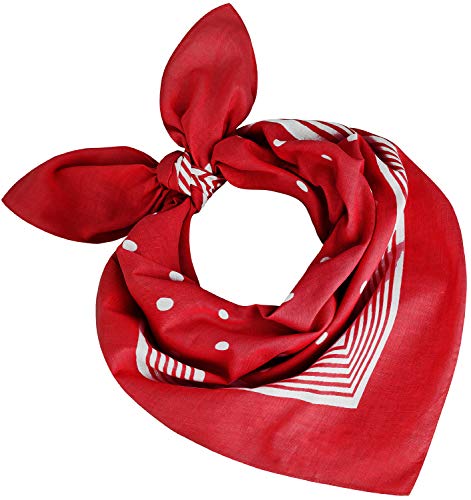 Tobeni 000803 Damen Herren Nickituch Kopftuch Bandana Halstuch Punkte Baumwolle Unisex Farbe Rot Grösse 55 cm x 55 cm von Tobeni