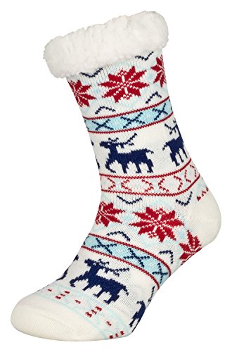 Tobeni 1 Paar Damen Hüttensocken ABS Socken Kuschelsocken mit Anti-Rutsch Noppen Sohle Grösse One Size Farbe Deer Weiss von Tobeni