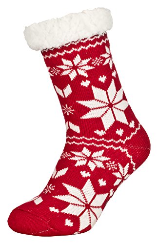 Tobeni 1 Paar Damen Hüttensocken ABS Socken Kuschelsocken mit Anti-Rutsch Noppen Sohle Grösse One Size Farbe Eiskristall Rot von Tobeni