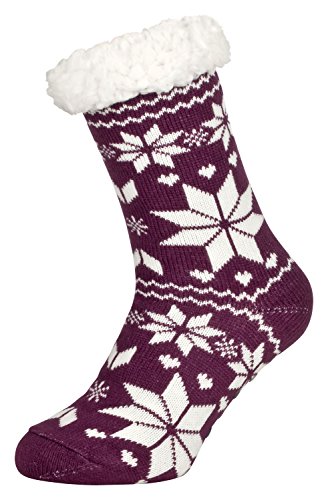 Tobeni 1 Paar Damen Hüttensocken ABS Socken Kuschelsocken mit Anti-Rutsch Noppen Sohle Grösse One Size Farbe Eiskristall Violett von Tobeni