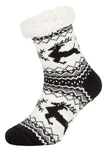 Tobeni 1 Paar Damen Hüttensocken ABS Socken Kuschelsocken mit Anti-Rutsch Noppen Sohle Grösse One Size Farbe Jumping Deer Schwarz von Tobeni