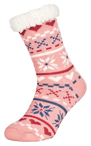 Tobeni 1 Paar Damen Hüttensocken ABS Socken Kuschelsocken mit Anti-Rutsch Noppen Sohle Grösse One Size Farbe Love Rosa von Tobeni